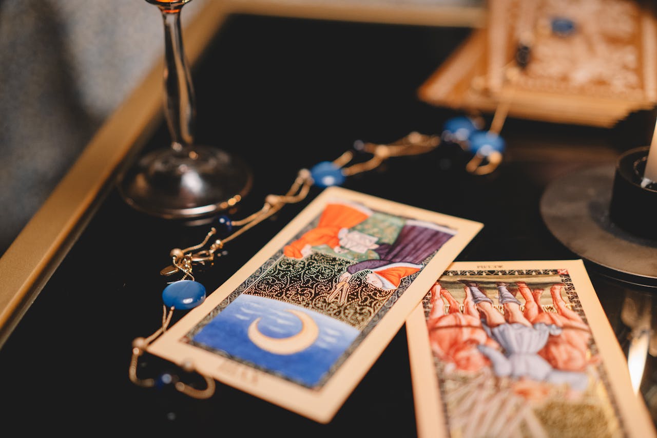 Close-up of Tarot Cards on a Table